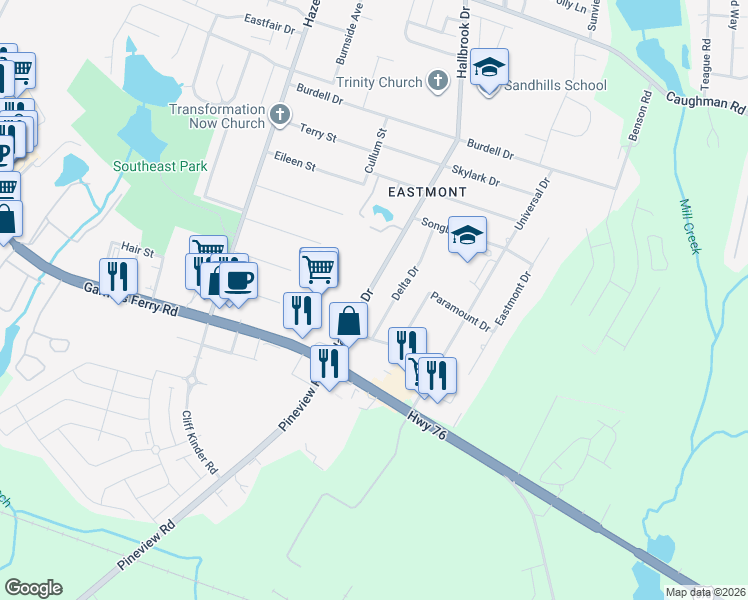 map of restaurants, bars, coffee shops, grocery stores, and more near 828 Hallbrook Drive in Columbia