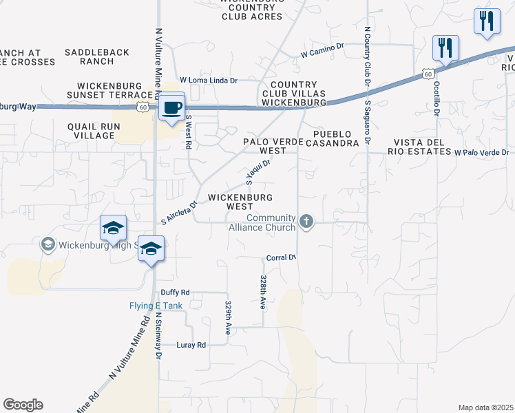 map of restaurants, bars, coffee shops, grocery stores, and more near 927 South Hopi Avenue in Wickenburg