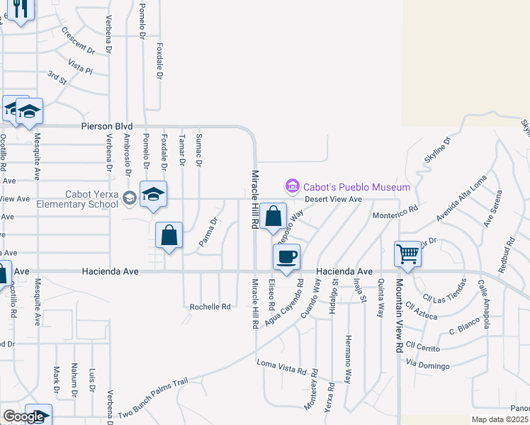 map of restaurants, bars, coffee shops, grocery stores, and more near 12635 El Nido Place in Desert Hot Springs