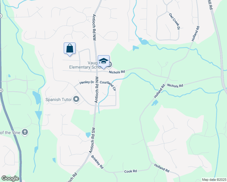 map of restaurants, bars, coffee shops, grocery stores, and more near 129 Courtland Circle in Powder Springs