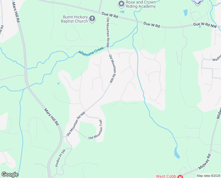 map of restaurants, bars, coffee shops, grocery stores, and more near 68 Old Mountain Road Northwest in Powder Springs