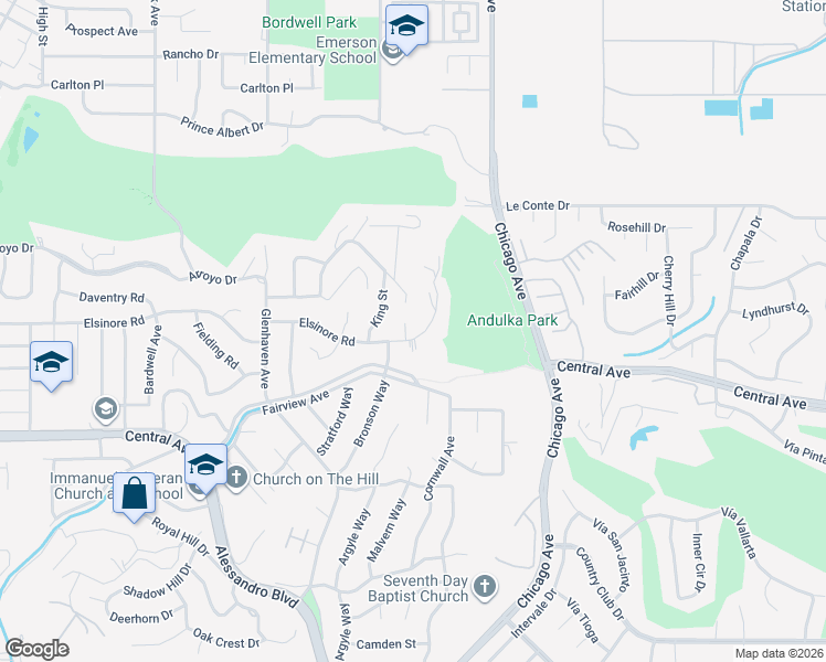 map of restaurants, bars, coffee shops, grocery stores, and more near 1830 Elsinore Road in Riverside