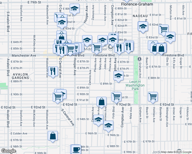 map of restaurants, bars, coffee shops, grocery stores, and more near 8811 Plevka Avenue in Los Angeles