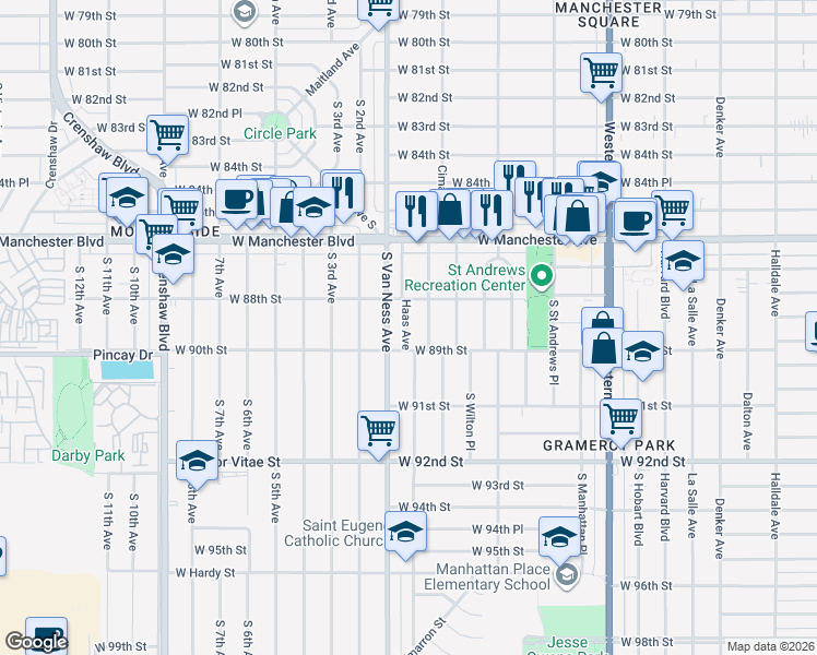 map of restaurants, bars, coffee shops, grocery stores, and more near 8832 Haas Avenue in Los Angeles