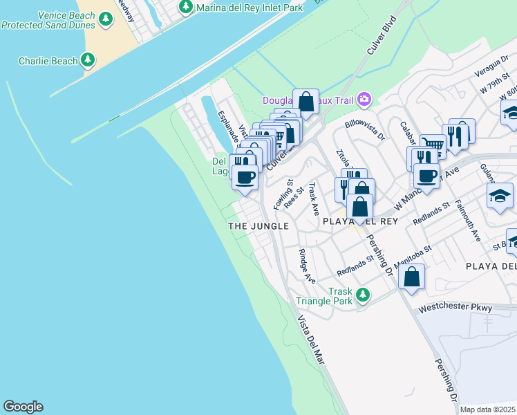 map of restaurants, bars, coffee shops, grocery stores, and more near 124 Montreal Street in Los Angeles