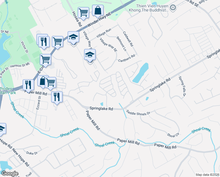 map of restaurants, bars, coffee shops, grocery stores, and more near 388 Clearsprings Drive in Lawrenceville
