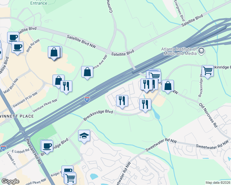 map of restaurants, bars, coffee shops, grocery stores, and more near 2161 Executive Drive North in Duluth