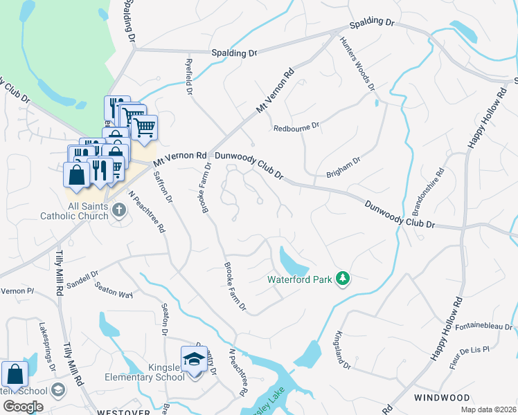 map of restaurants, bars, coffee shops, grocery stores, and more near 2377 Briarleigh Way in Dunwoody