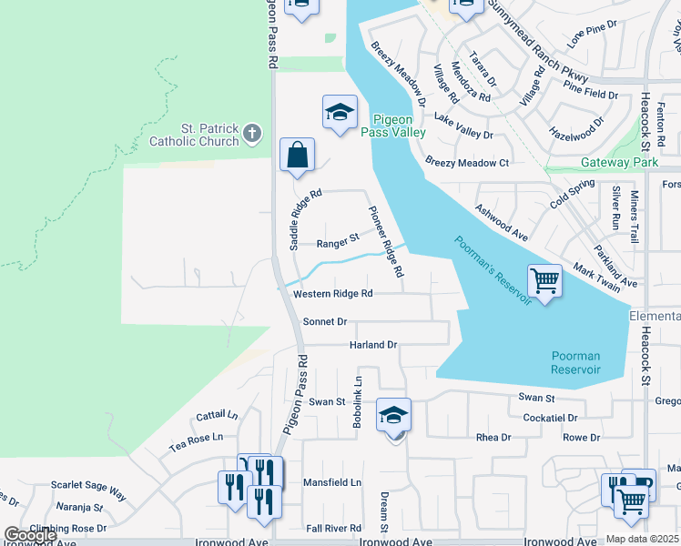map of restaurants, bars, coffee shops, grocery stores, and more near 11286 Gunsmoke Lane in Moreno Valley
