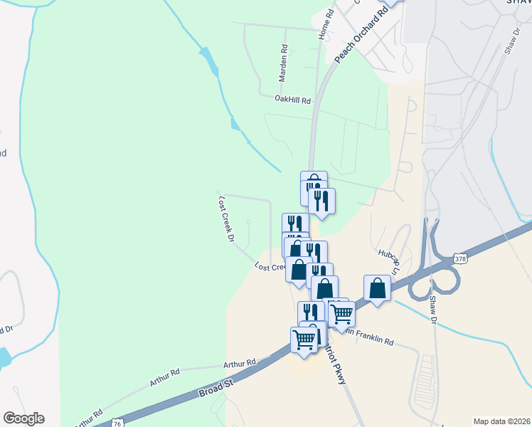 map of restaurants, bars, coffee shops, grocery stores, and more near 5975 Lost Creek Drive in Sumter