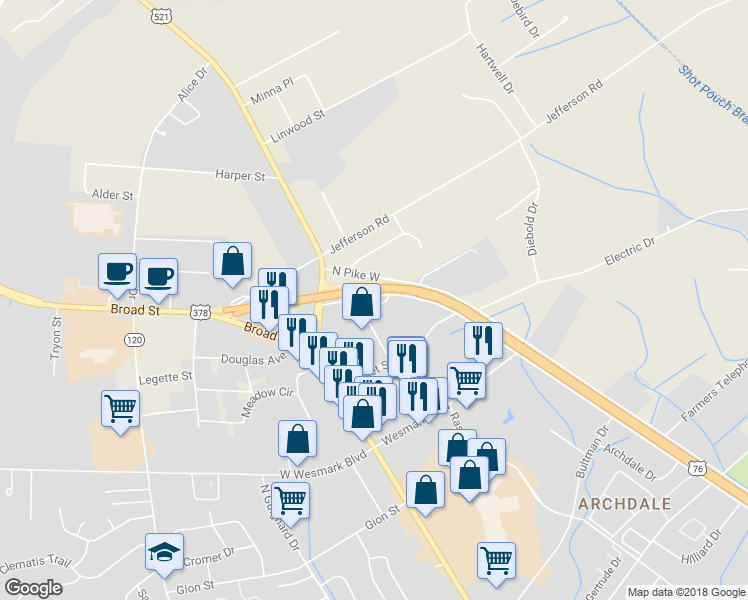 map of restaurants, bars, coffee shops, grocery stores, and more near 1170B South Pike West in Sumter