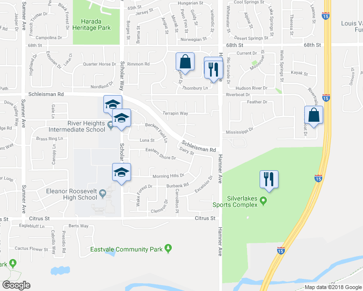 map of restaurants, bars, coffee shops, grocery stores, and more near 12758 Dairy Street in Corona