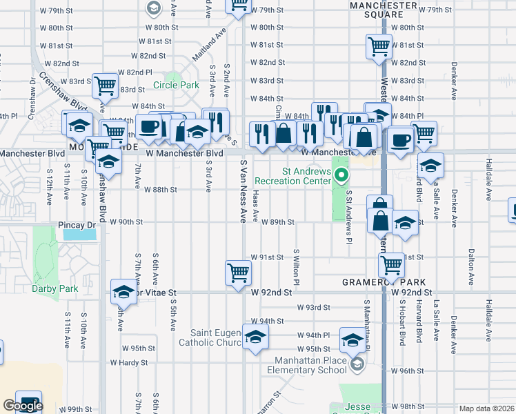 map of restaurants, bars, coffee shops, grocery stores, and more near 8832 Haas Avenue in Los Angeles