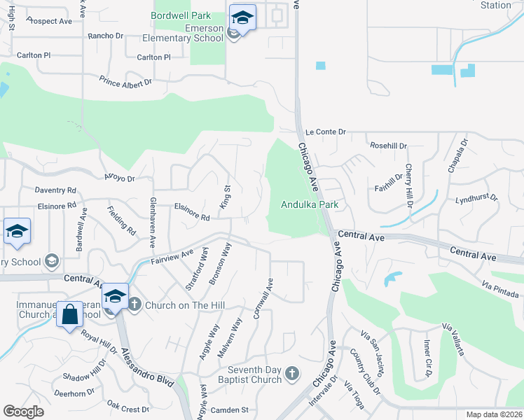 map of restaurants, bars, coffee shops, grocery stores, and more near 1830 Elsinore Road in Riverside