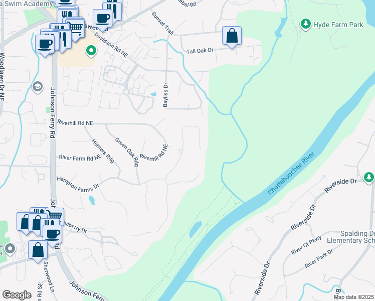 map of restaurants, bars, coffee shops, grocery stores, and more near 546 Gramercy Drive Northeast in Marietta