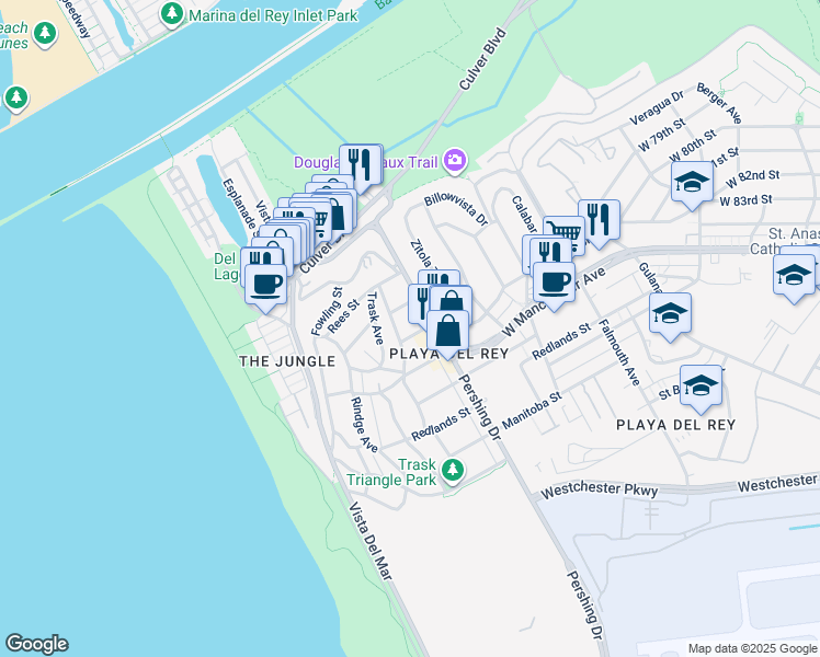map of restaurants, bars, coffee shops, grocery stores, and more near 415 Campdell Street in Los Angeles