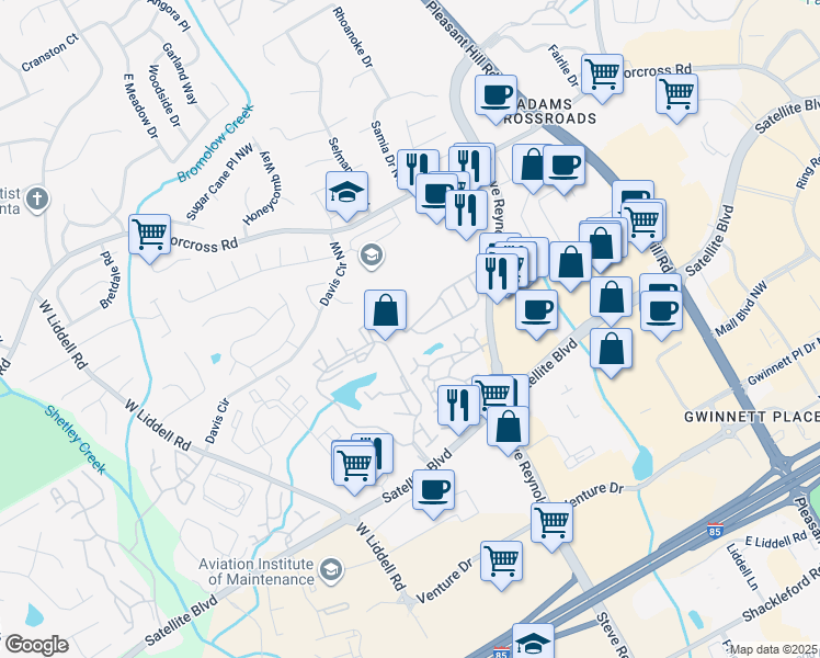 map of restaurants, bars, coffee shops, grocery stores, and more near 3914 Grovemont Drive in Duluth