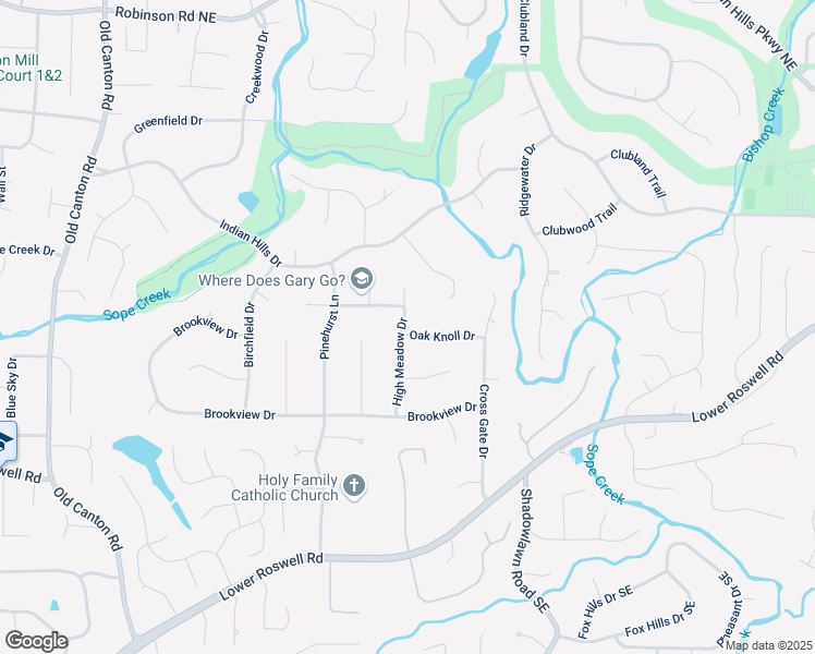 map of restaurants, bars, coffee shops, grocery stores, and more near 284 High Meadow Drive in Marietta