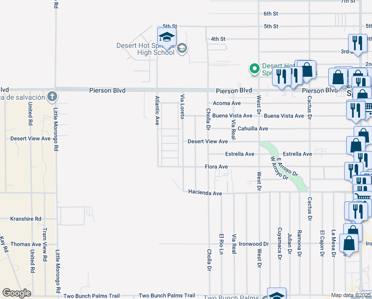 map of restaurants, bars, coffee shops, grocery stores, and more near 12658 Via Loreto in Desert Hot Springs