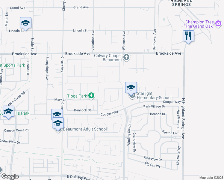map of restaurants, bars, coffee shops, grocery stores, and more near 1639 Dodson Lane in Beaumont