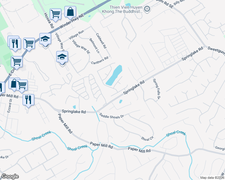 map of restaurants, bars, coffee shops, grocery stores, and more near 402 Marsh Lake Road Southeast in Lawrenceville