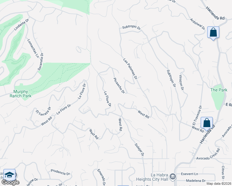 map of restaurants, bars, coffee shops, grocery stores, and more near 805 West Road in La Habra Heights