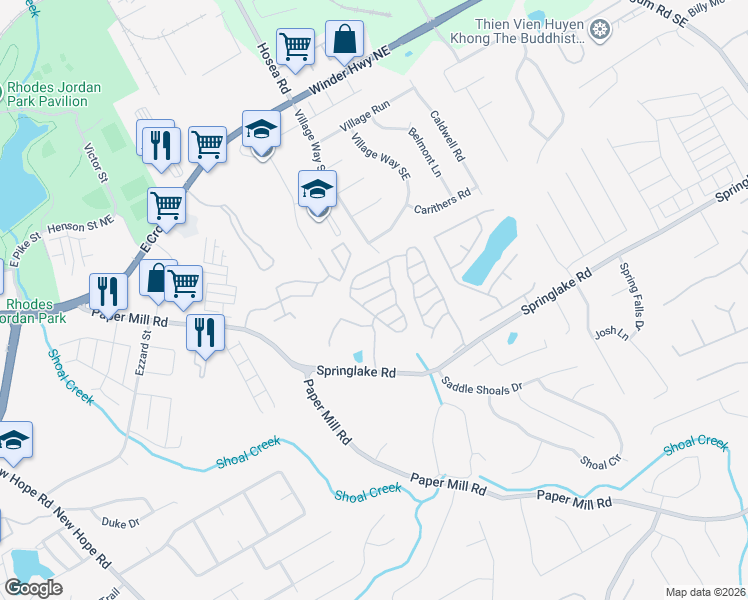 map of restaurants, bars, coffee shops, grocery stores, and more near 388 Clearsprings Drive in Lawrenceville