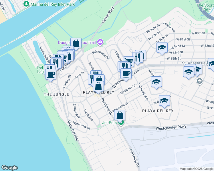 map of restaurants, bars, coffee shops, grocery stores, and more near 8375 Zitola Terrace in Los Angeles