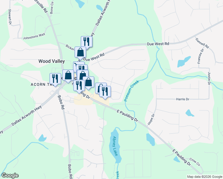 map of restaurants, bars, coffee shops, grocery stores, and more near 80 Silver Maple Lane in Dallas