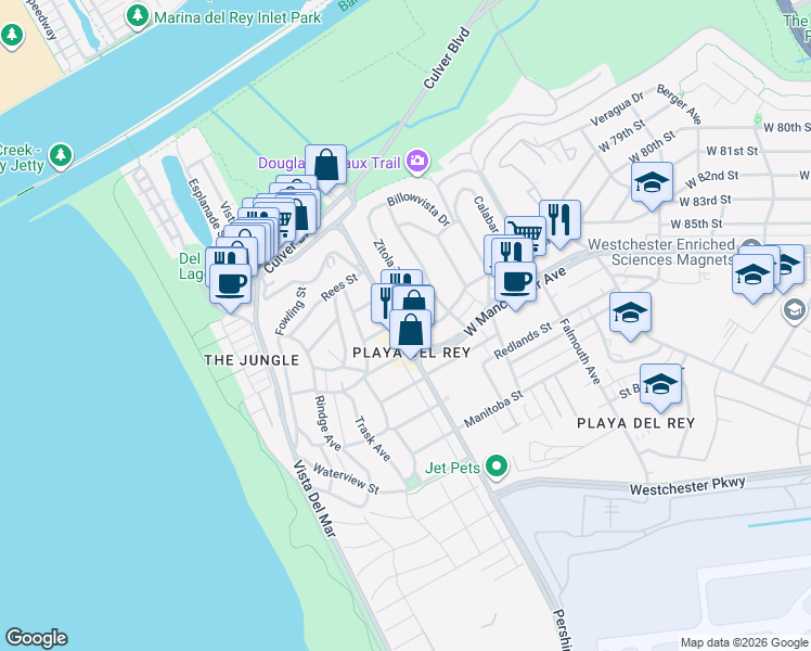 map of restaurants, bars, coffee shops, grocery stores, and more near in Los Angeles