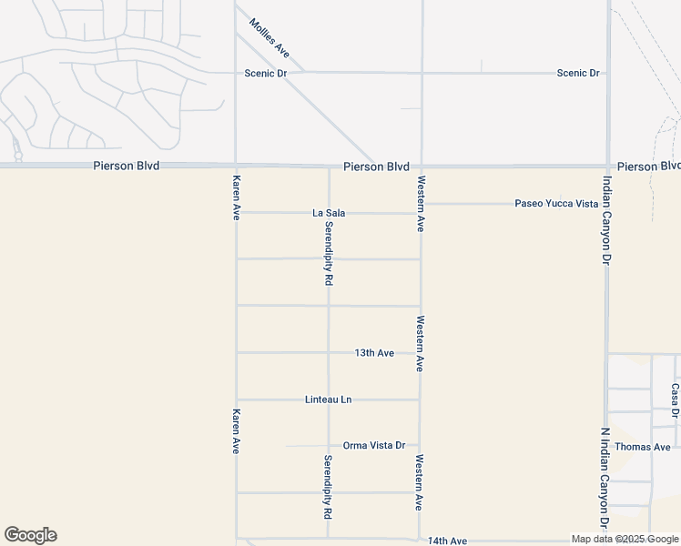 map of restaurants, bars, coffee shops, grocery stores, and more near Serendipity Road in Desert Hot Springs