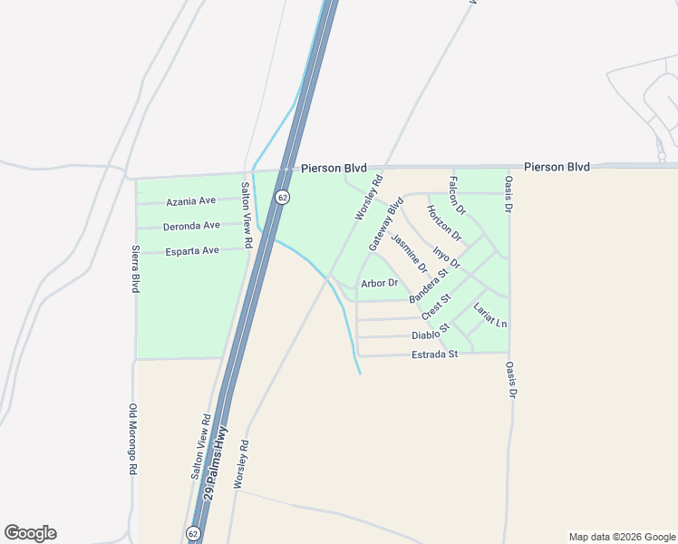 map of restaurants, bars, coffee shops, grocery stores, and more near 12600 Gateway Boulevard in Desert Hot Springs