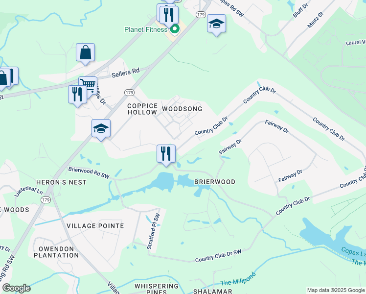 map of restaurants, bars, coffee shops, grocery stores, and more near 5005 Pender Road in Shallotte