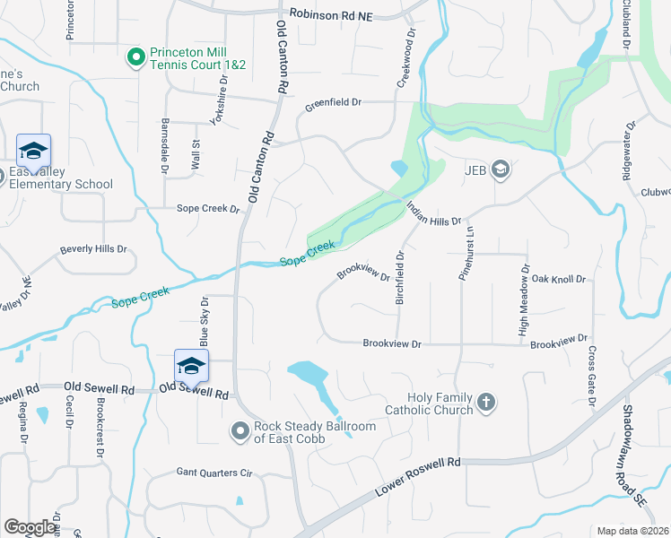 map of restaurants, bars, coffee shops, grocery stores, and more near 3130 Brookview Drive in Marietta