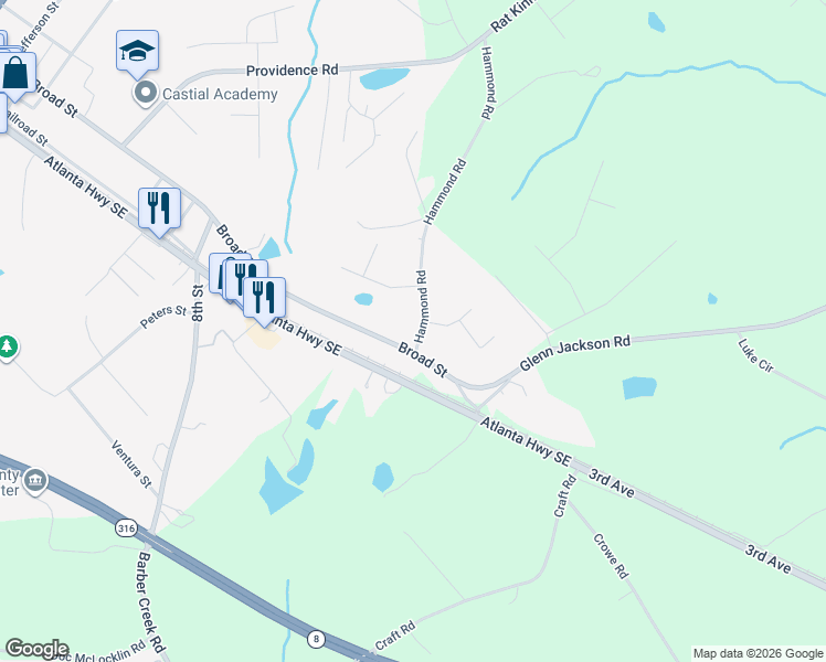 map of restaurants, bars, coffee shops, grocery stores, and more near 507 Hammond Road in Statham