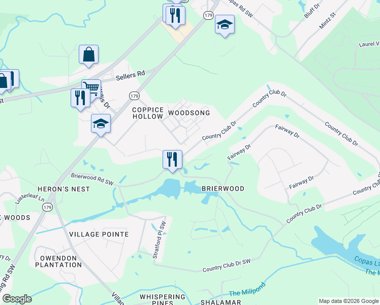 map of restaurants, bars, coffee shops, grocery stores, and more near 5005 Pender Road in Shallotte