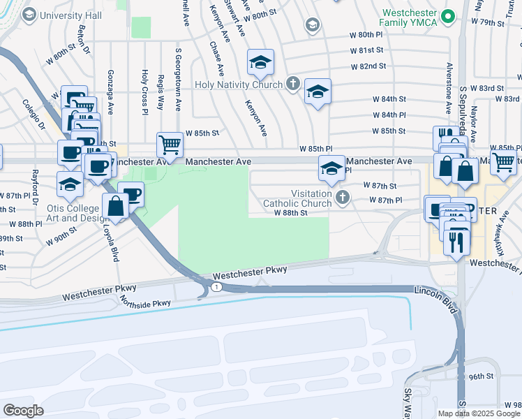 map of restaurants, bars, coffee shops, grocery stores, and more near 8741 McConnell Avenue in Los Angeles