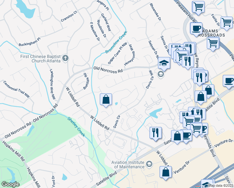 map of restaurants, bars, coffee shops, grocery stores, and more near 4100 Beaver Oaks Drive in Duluth