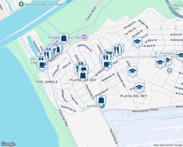 map of restaurants, bars, coffee shops, grocery stores, and more near 8381 Zitola Terrace in Los Angeles