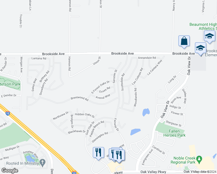 map of restaurants, bars, coffee shops, grocery stores, and more near 924 Essex Road in Beaumont