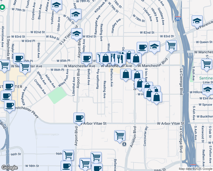 map of restaurants, bars, coffee shops, grocery stores, and more near 8812 Reading Avenue in Los Angeles