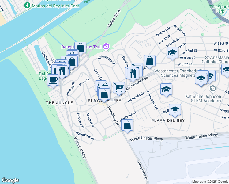 map of restaurants, bars, coffee shops, grocery stores, and more near 8381 Zitola Terrace in Los Angeles