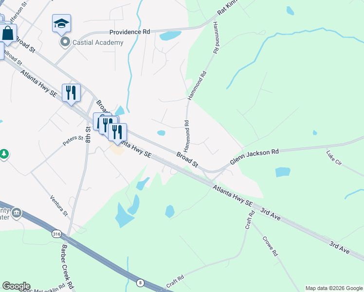 map of restaurants, bars, coffee shops, grocery stores, and more near 507 Hammond Road in Statham