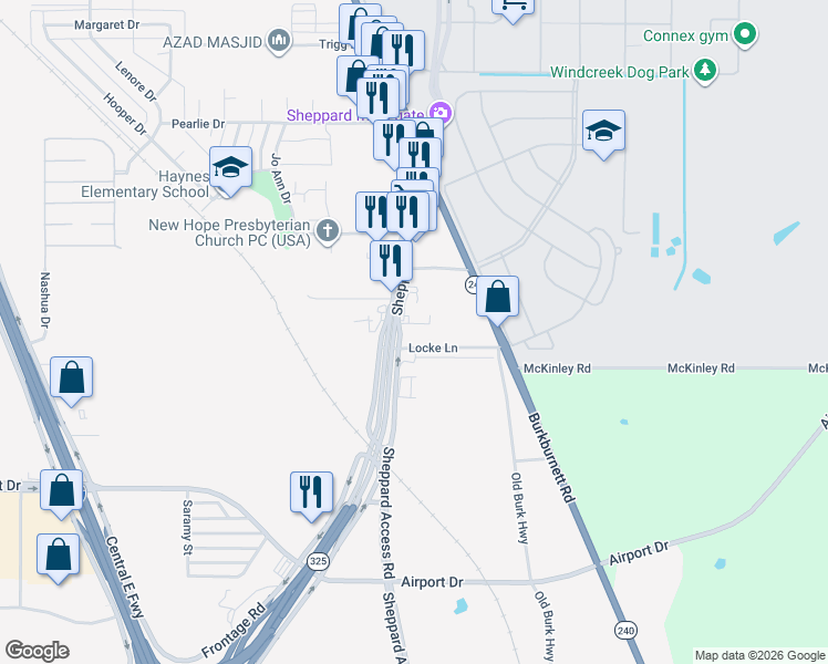 map of restaurants, bars, coffee shops, grocery stores, and more near Locke Ln in Wichita Falls