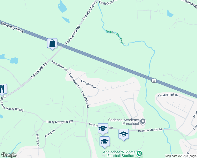 map of restaurants, bars, coffee shops, grocery stores, and more near 726 Loblolly Lane in Winder