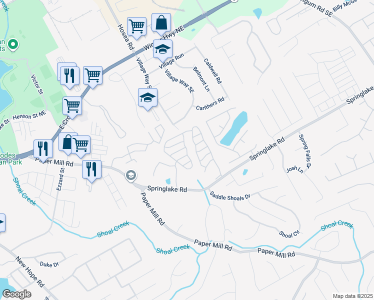 map of restaurants, bars, coffee shops, grocery stores, and more near 260 Springbottom Court Southeast in Lawrenceville