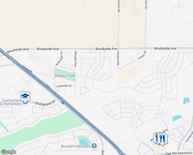 map of restaurants, bars, coffee shops, grocery stores, and more near 1708 Snowberry Road in Beaumont