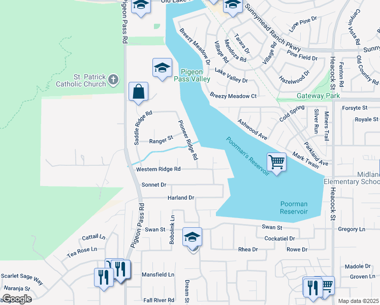 map of restaurants, bars, coffee shops, grocery stores, and more near 11241 Pioneer Ridge Road in Moreno Valley