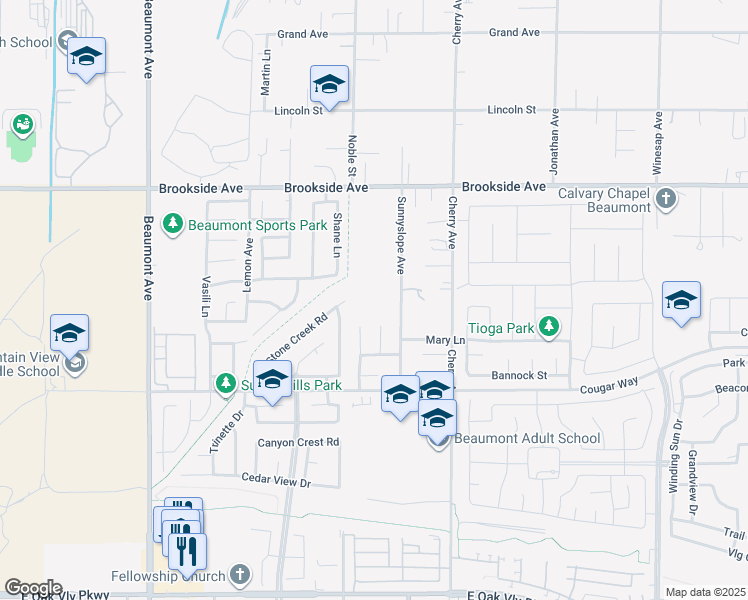 map of restaurants, bars, coffee shops, grocery stores, and more near 11345 Sunnyslope Avenue in Beaumont