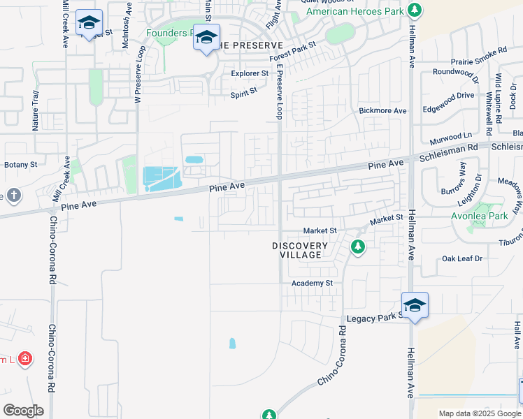 map of restaurants, bars, coffee shops, grocery stores, and more near 13679 East Preserve Loop in Chino